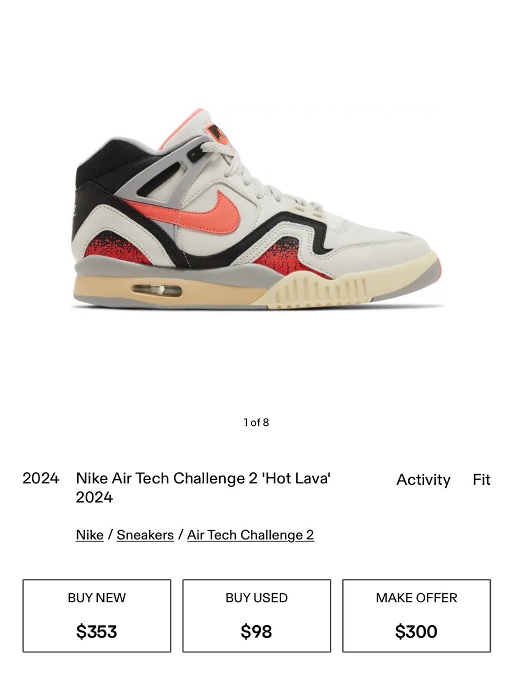 DeadStock Nike Air Tech Challenge 2 Retro Hot Lava Sneaker - 9M - Picture 8 of 11